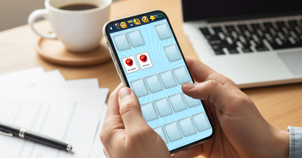 Игра MemoLingo на экране смартфона для изучения английских слов