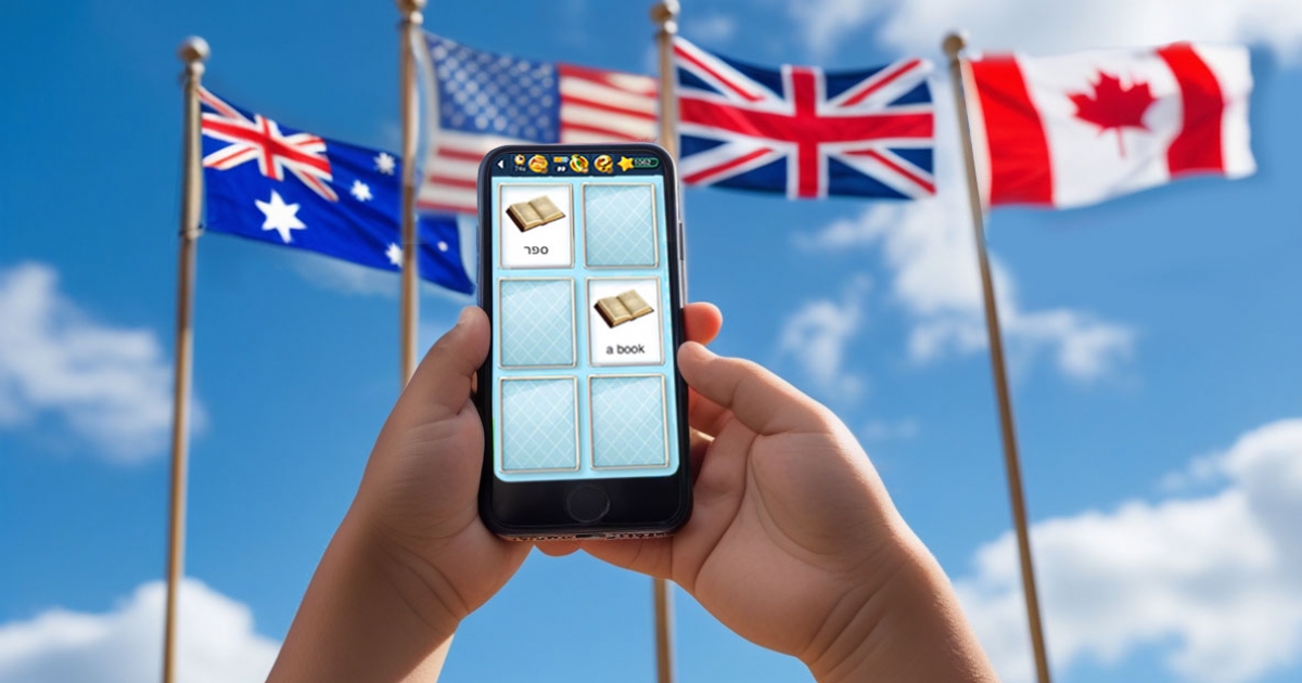 ממשק משחק MemoLingo עם זוגות קלפים למילים באנגלית