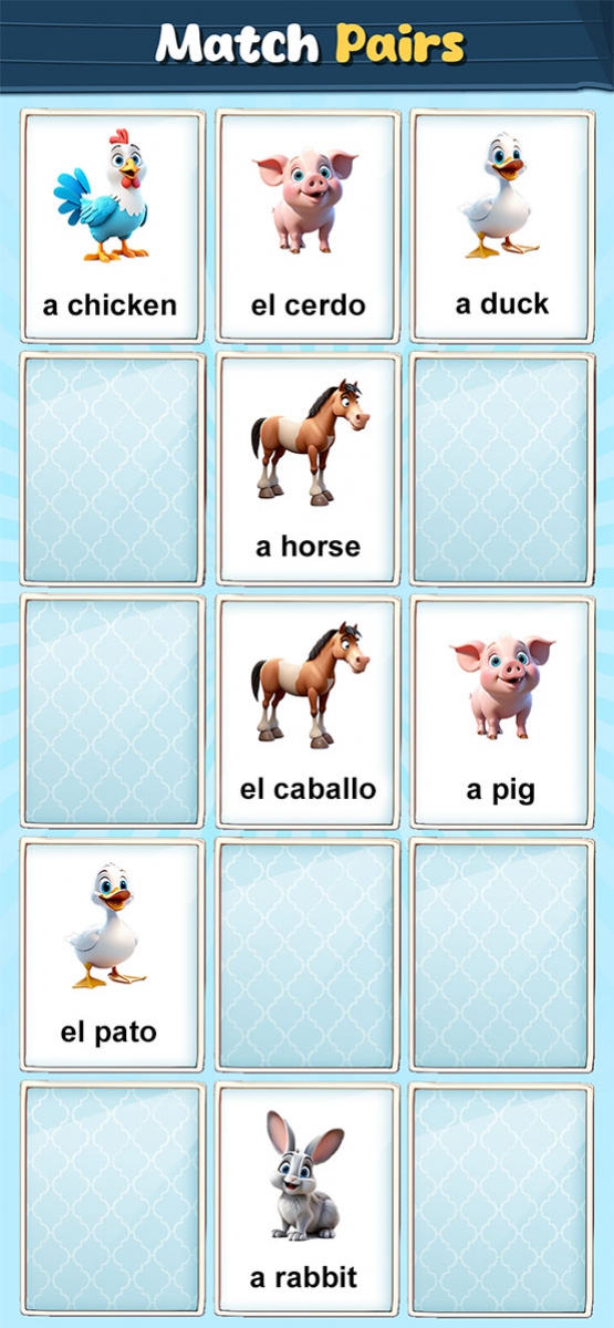 Smartphone screenshot showing MemoLingo's play field to learn vocabulary