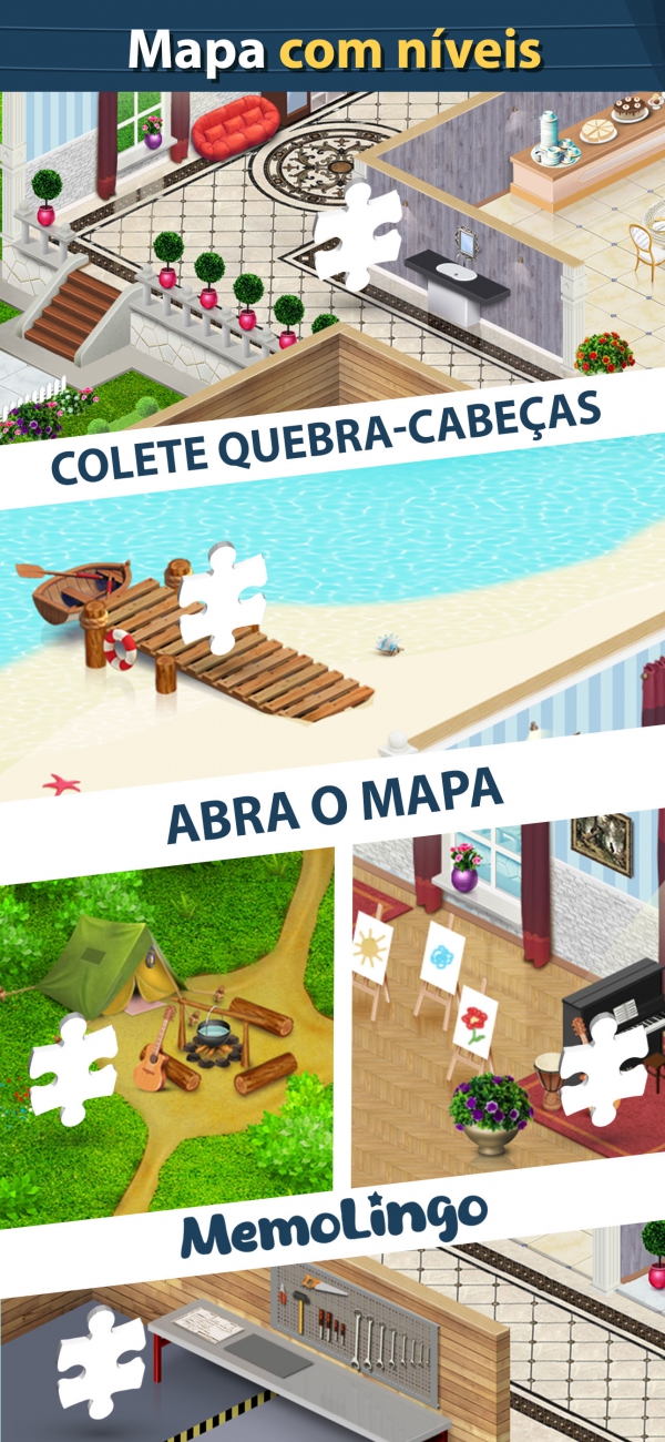 Progressão temática de vocabulário nos 32 níveis do Memolingo