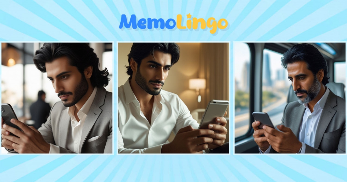 شخص يتعلم اللغة الألمانية باستخدام Memolingo أثناء انتظار