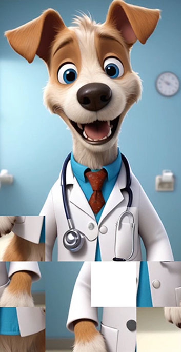Собака играет роль врача Коллекция пазлов с животными - доктор пёс
