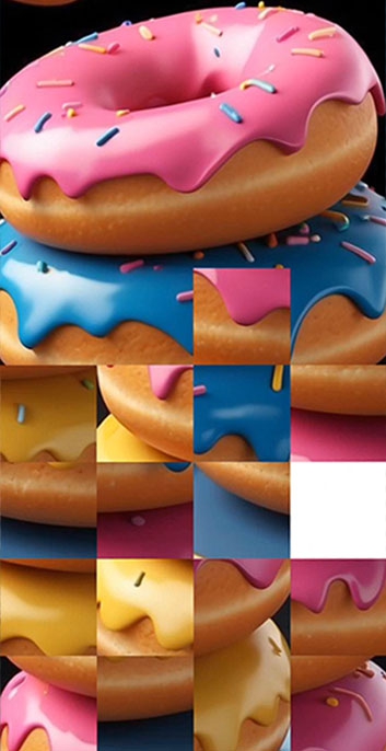 Пазл с изображением разноцветных пончиков Коллекция красочных пазлов с едой - пончики