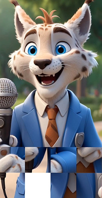 Рысь играет роль журналиста Коллекция пазлов с животными - рысь репортер