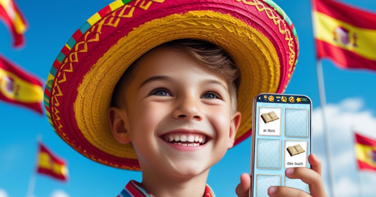 Anfänger lernt Spanisch mit MemoLingo Matching-Spiel auf dem Smartphone